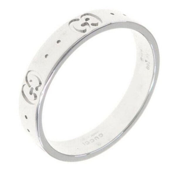 GUCCI Logo Band size US9.25 18K White Gold 750 Auth D-135 - Picture 1 of 7